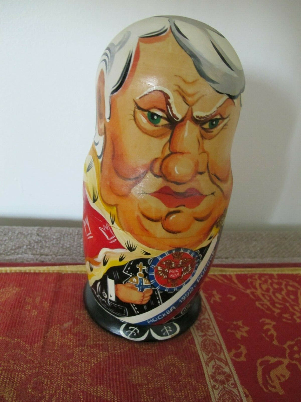Russian Soviet Presidents Yeltsin Gorbachev Brezhnev Wooden Matreshka Doll 