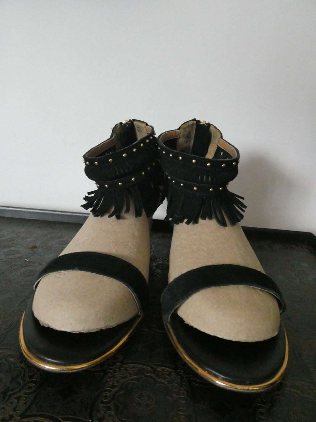 Report Signature Womens Black Wedge Heels Shoes Sandals Peep Toe Women's 8.5 WMS