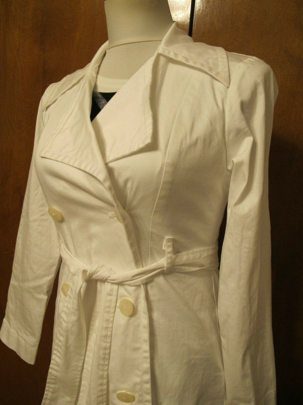 Nine West Women’s White Button-Down Cotton Trench Lined Coat Blazer M (fits S)