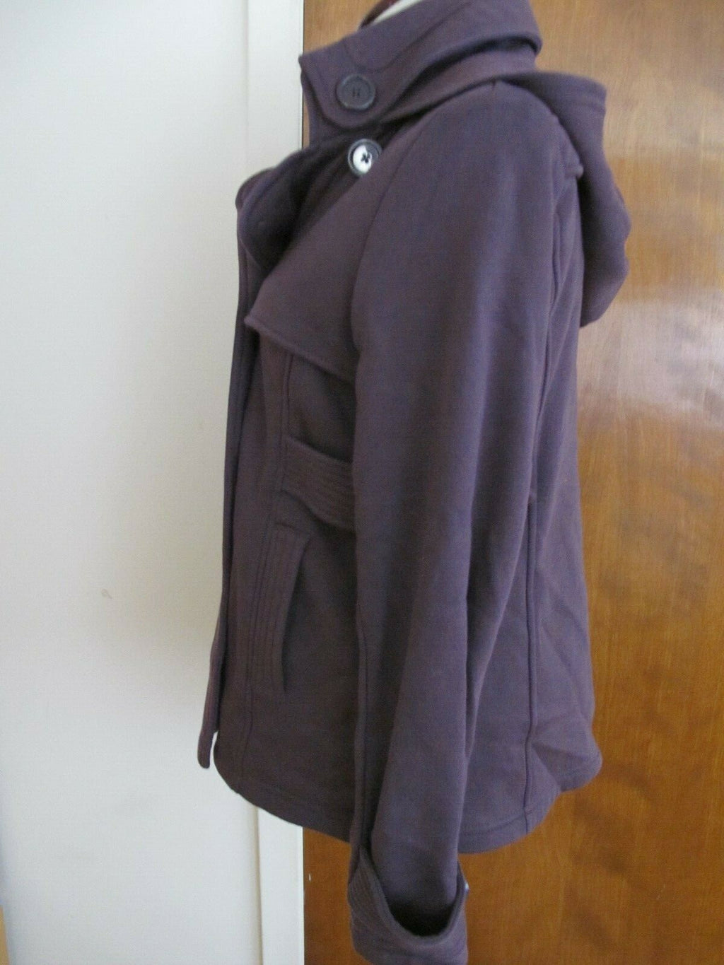 Hydraulic  women's eggplant cotton blends hooded blazer  