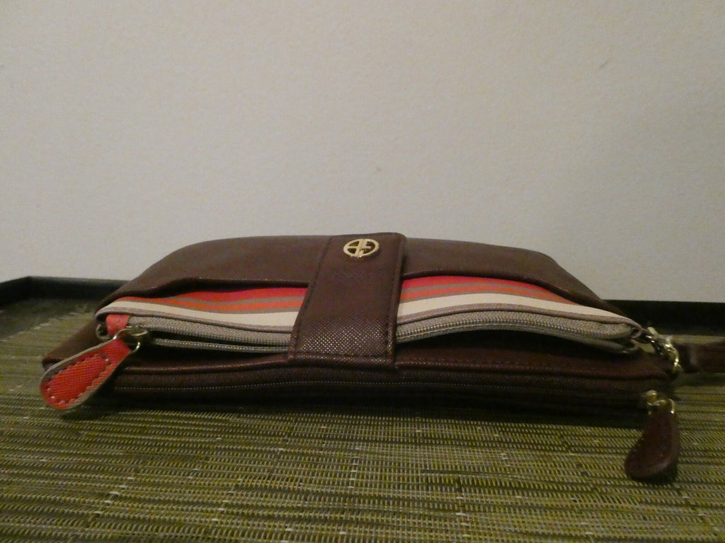 GIANI BERNINI Wristlet Purse Canvas Burgundy Pink Gold Wallet Pouch Bag