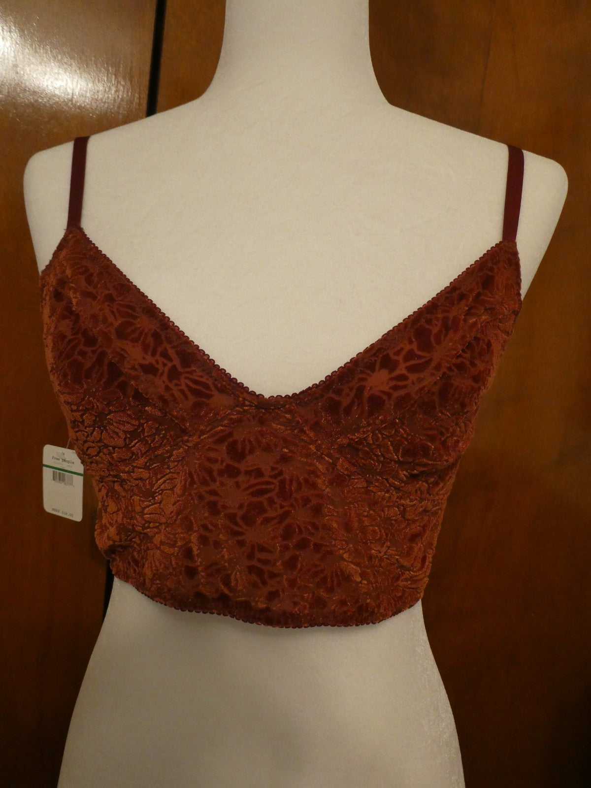 Free People Women Bralette Trust Floral Velour Adjustable Straps Bra Size Large