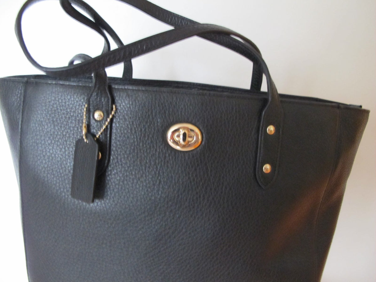 Coach Black Pebble Leather Tote Handbag Style F12184