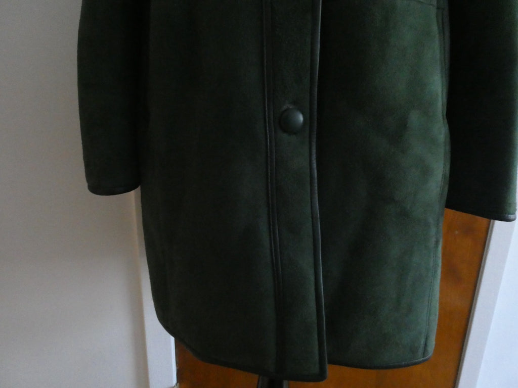 Women's Green Shearling Sheepskin Mid Long Winter Coat Made In Spain Size 10 NWT