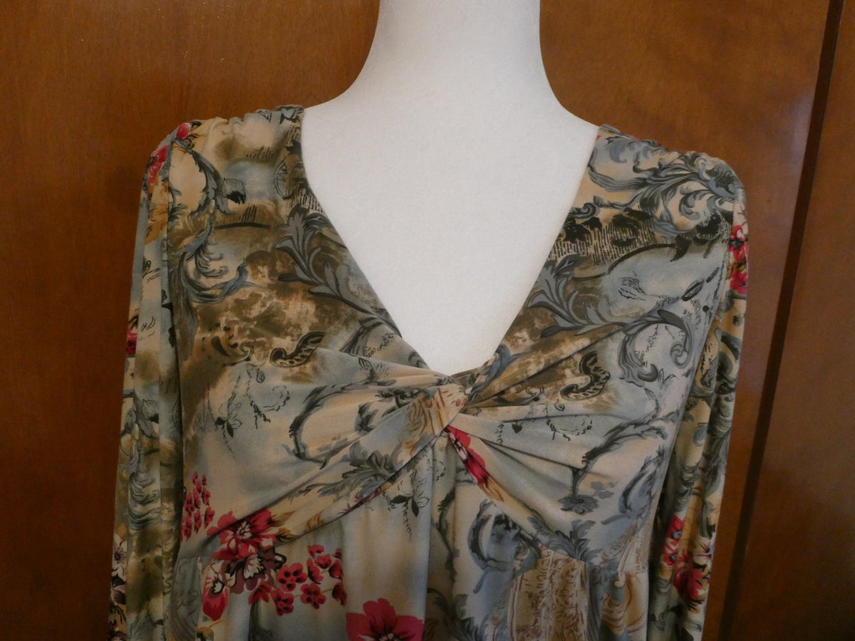 Motherhood Maternity Floral Twist Front Top Size Large Boho Long Sleeve Blouse