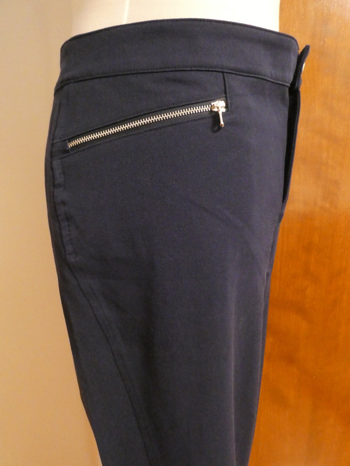 Ralph Lauren Women Navy-Blue Pants Size 14 Stretch Zip Pocket Slim Ankle Career