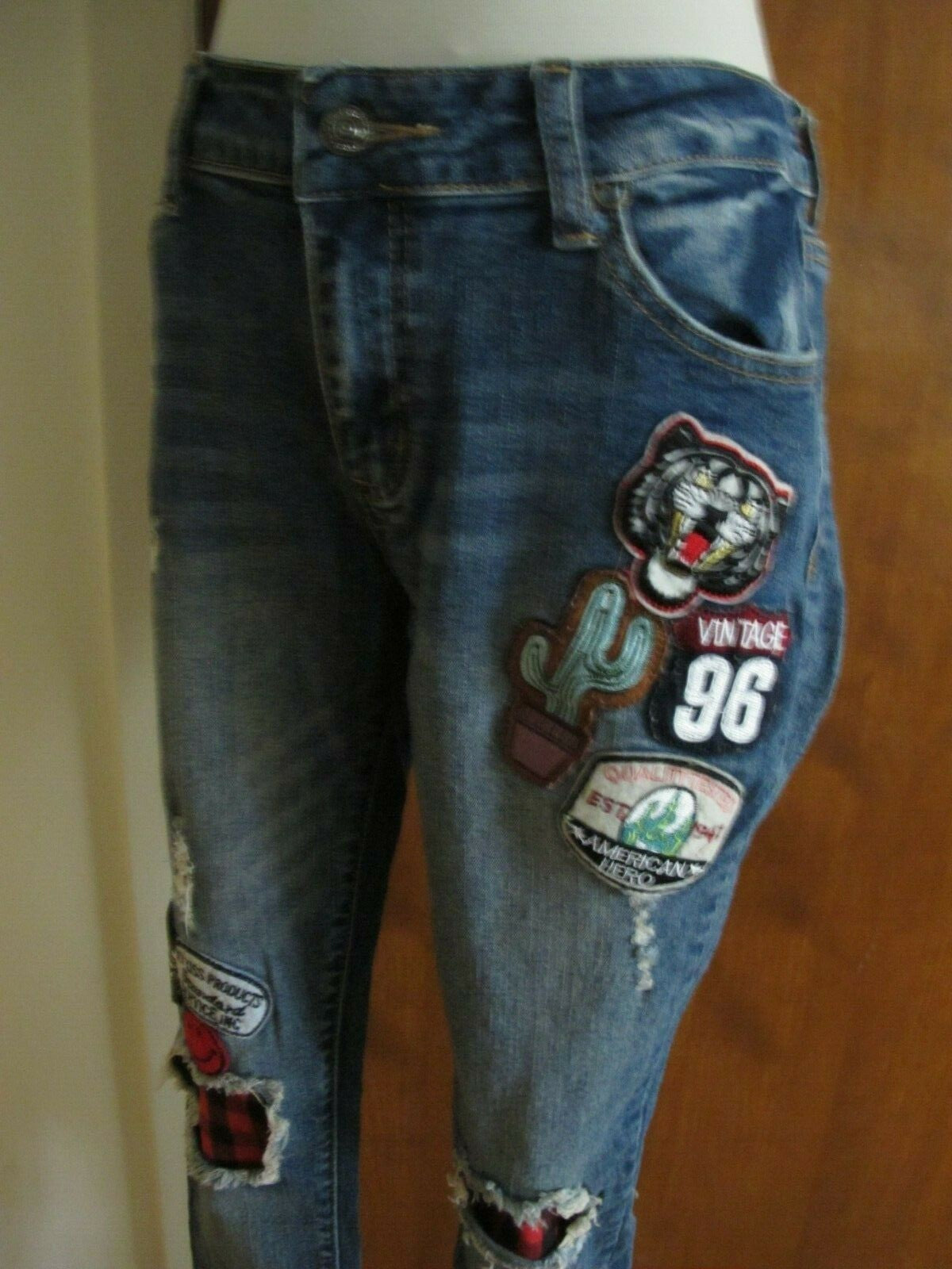 Hot Kiss Skinny Lily Juniors Distressed Patched Skinny Legging Jeans Sz 11 Blue