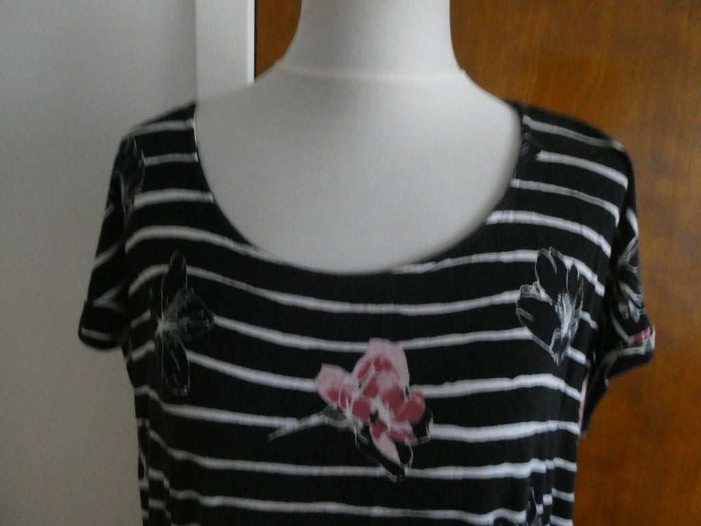 Apt 9 Dress Women's XL Black White Stripe Floral Rayon Spandex Pockets RN 73277