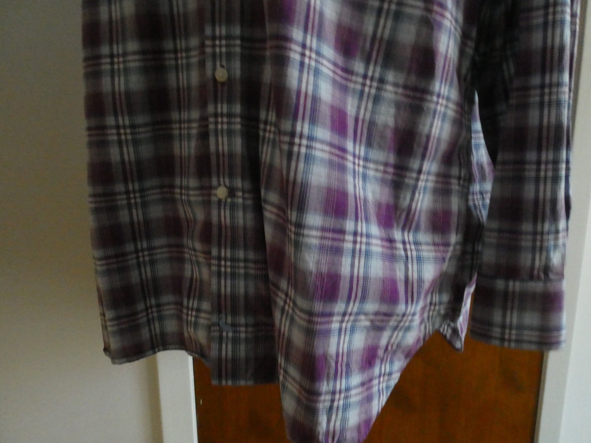 TAILORBYRD Collection Men's 2XL Purple Plaid Button Front Shirt 100% Cotton