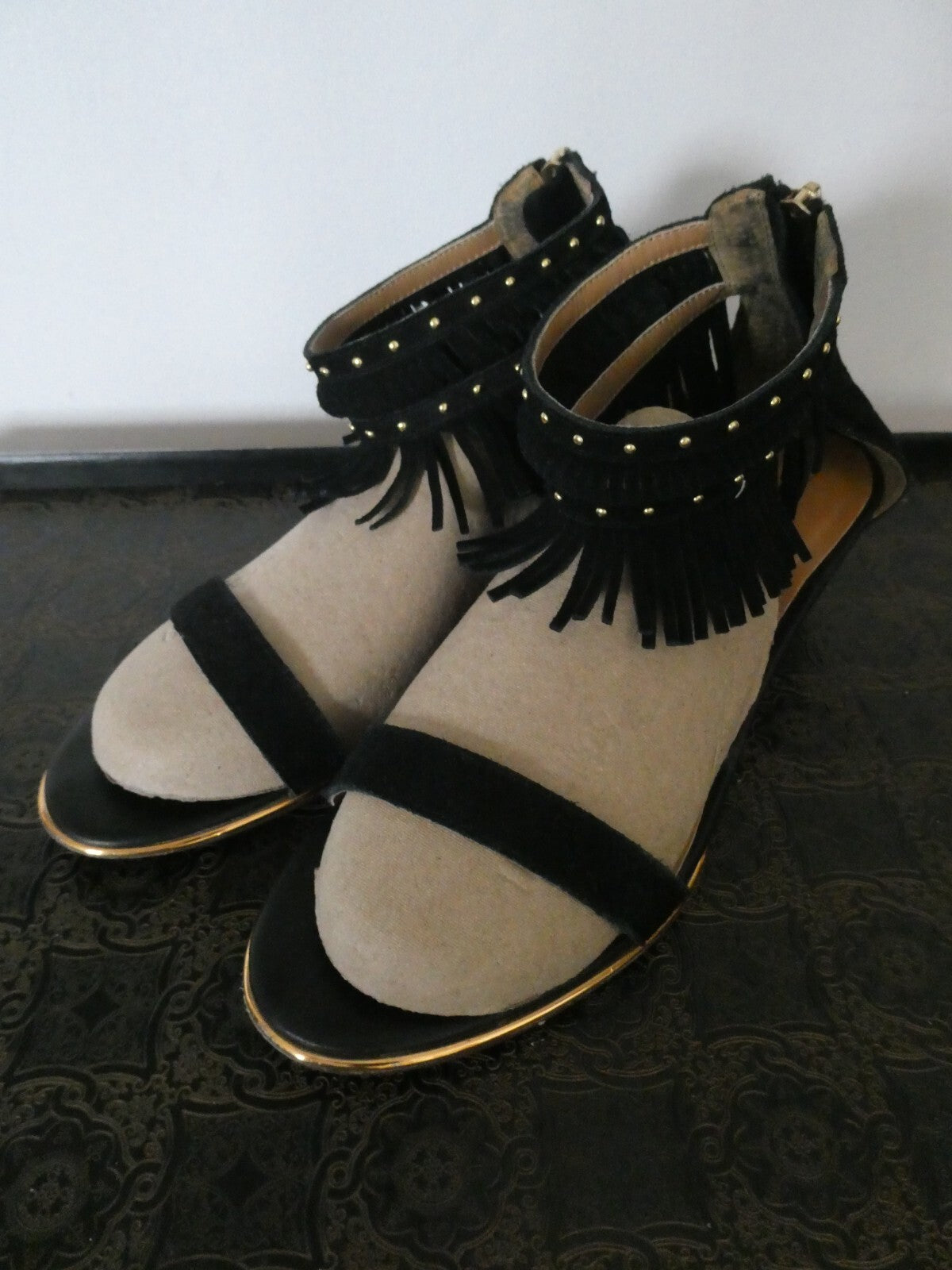 Report Signature Womens Black Wedge Heels Shoes Sandals Peep Toe Women's 8.5 WMS