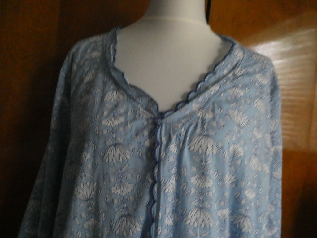 Tucker Nuck Maxi Dress XL Blue Floral 100% Cotton Soft Boho Lounge Caftan