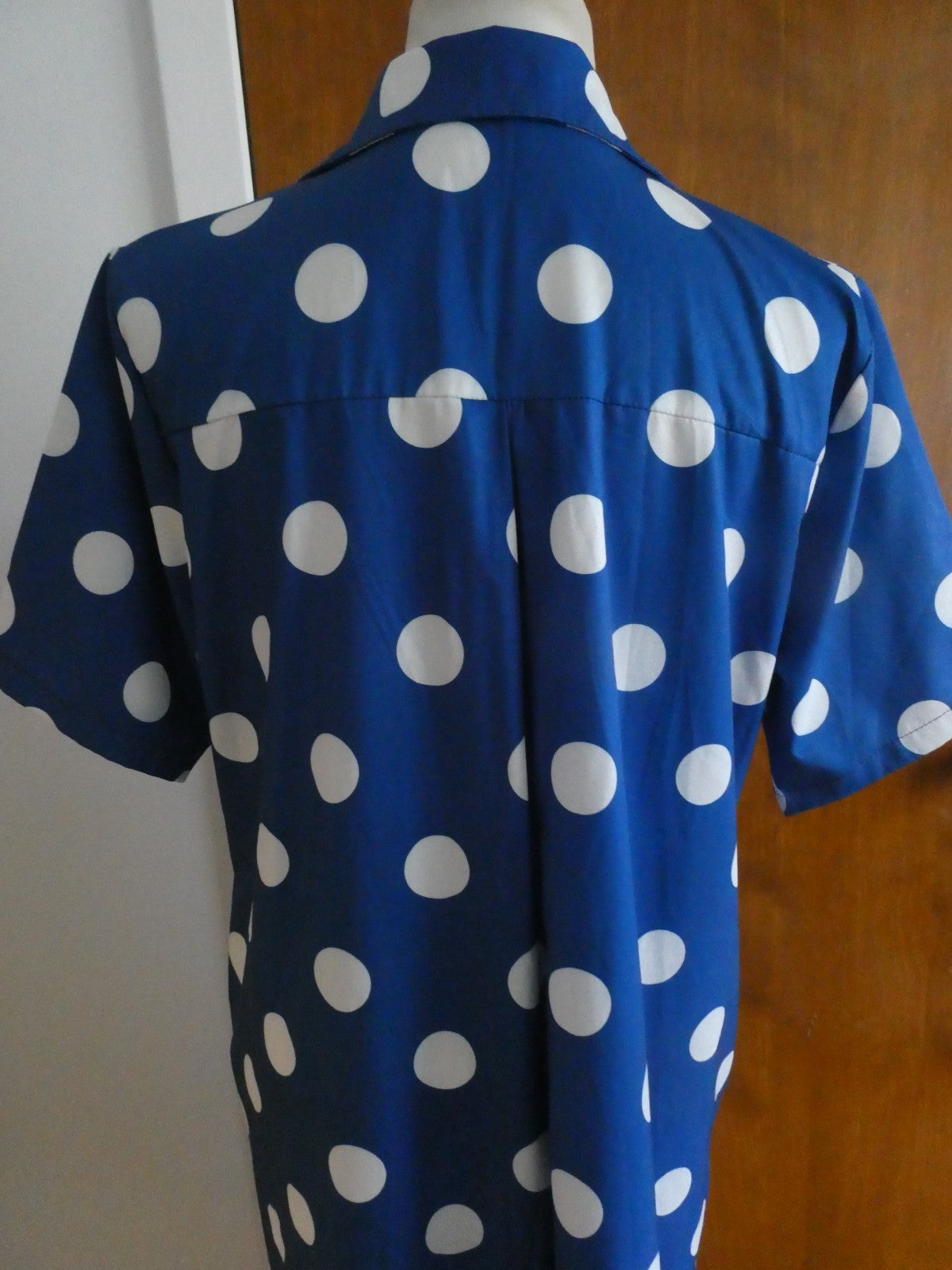 Women's navy/white polka dot button-down collared dress size XL