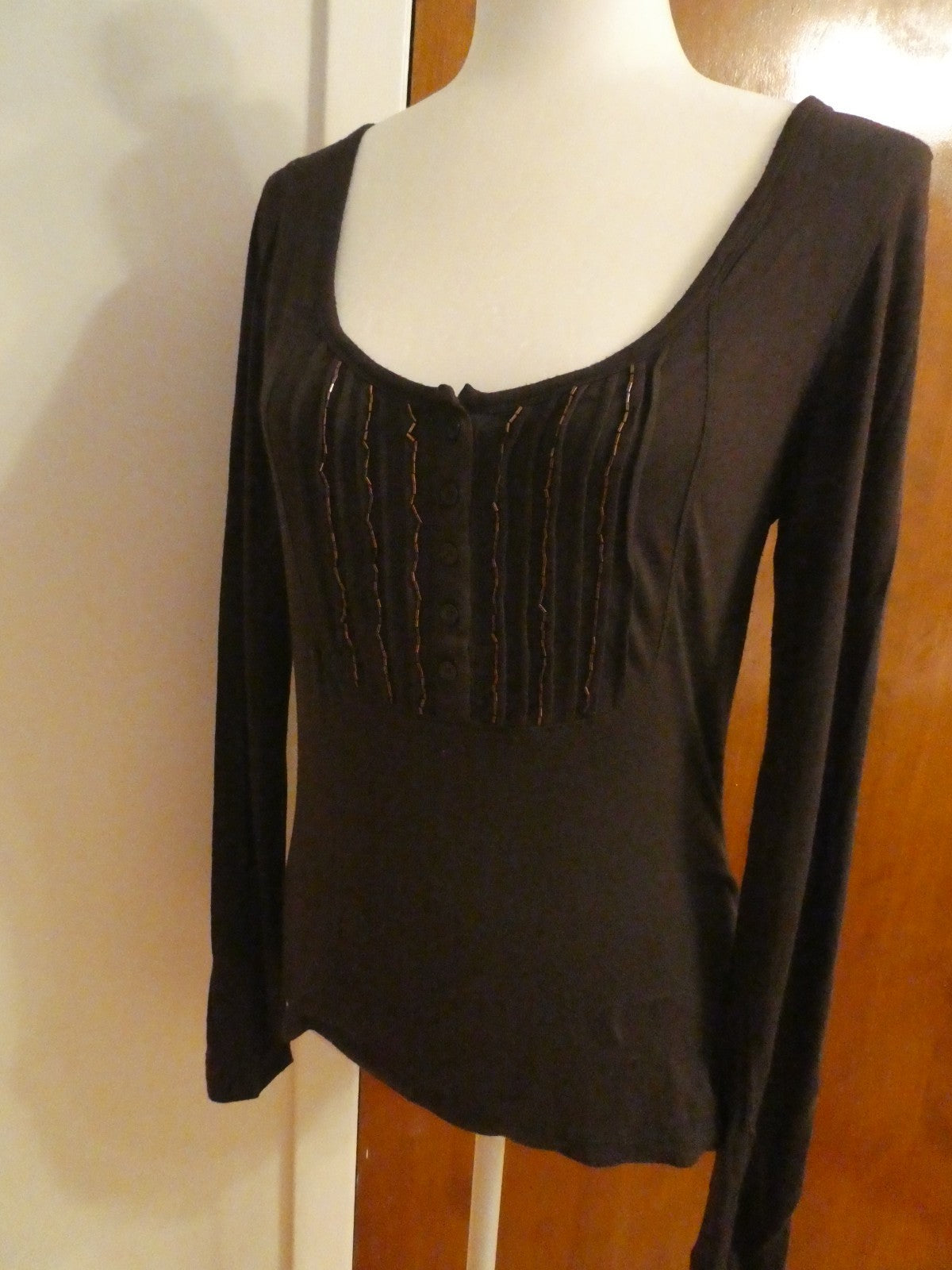 Michael Kors women brown rayon beads decorated top sz S/P (means regular Small)