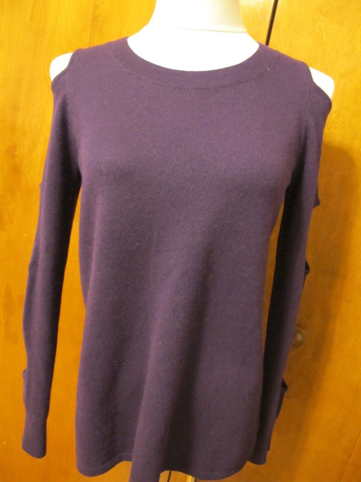 Bloomingdale Aqua Women's Purple Amethyst Cashmere Soft Cold-Shoulder Sweater