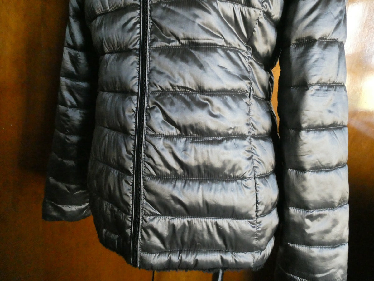 Andrew Marc Women's Gray/Black Reversible Puffer and Faux Fur Jacket Coat S/CH 