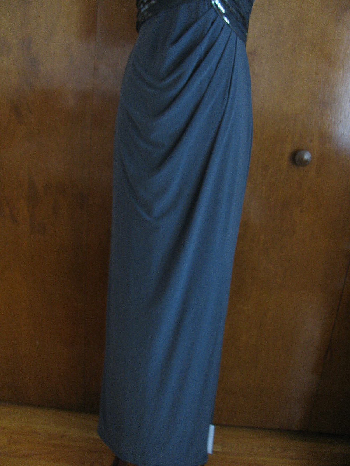 Ralph Lauren women gray ruched sequined mesh bodice dress New