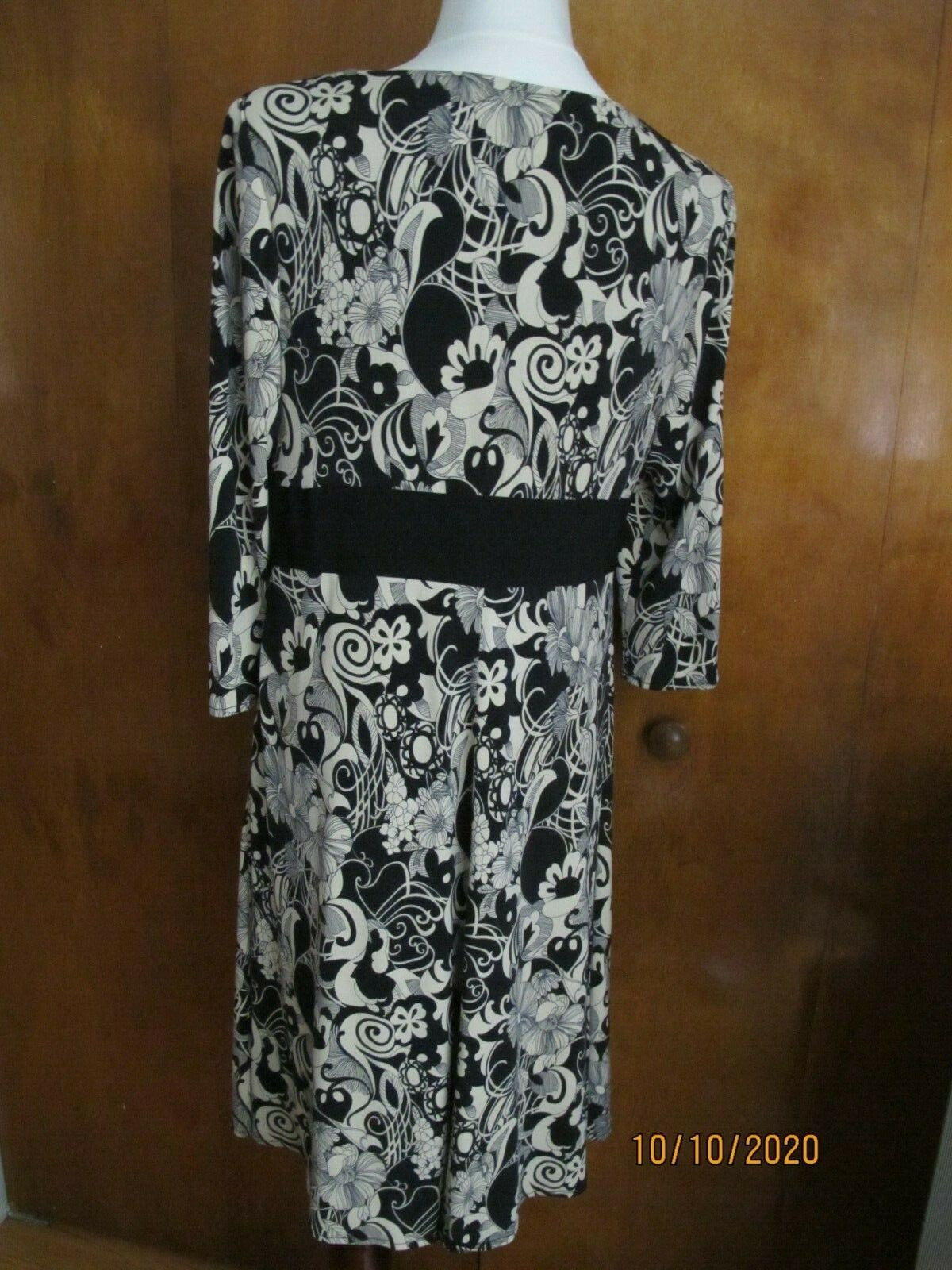 OC by OC women's black beige A-line lined dress 12