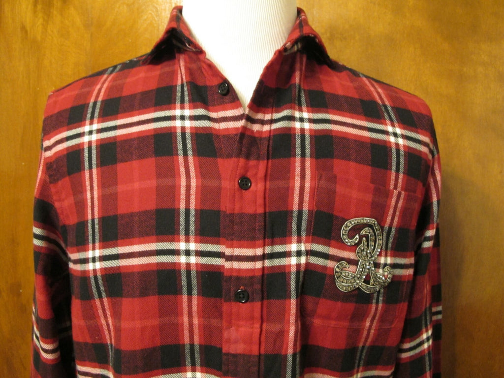 POLO Ralph Lauren women's plaid red/black reach beaded soft flannel shirt Large