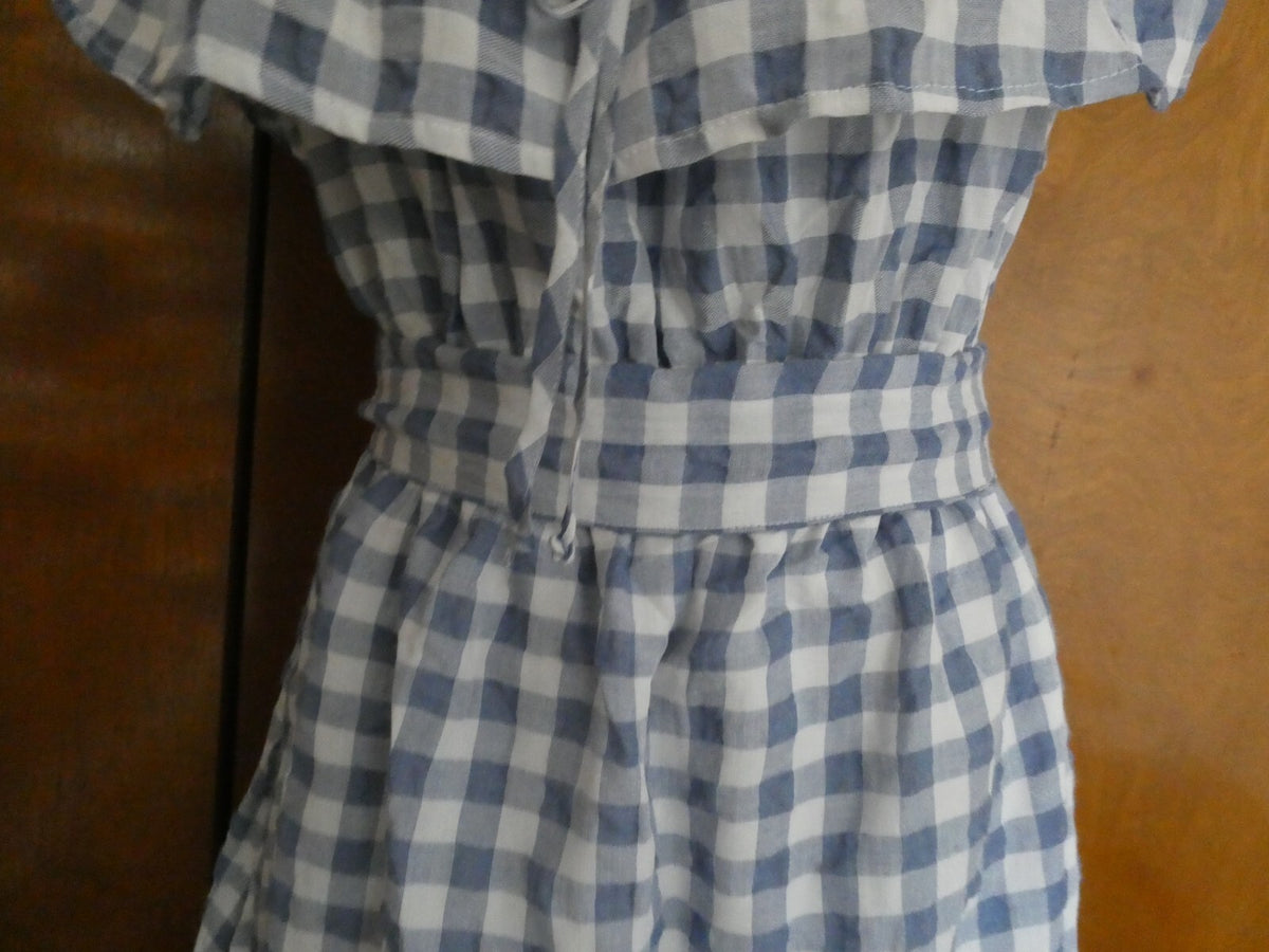 Anthropologie 11-1 Tylho Off-The-Shoulder Dress Plaid Gingham Blue/White XLarge