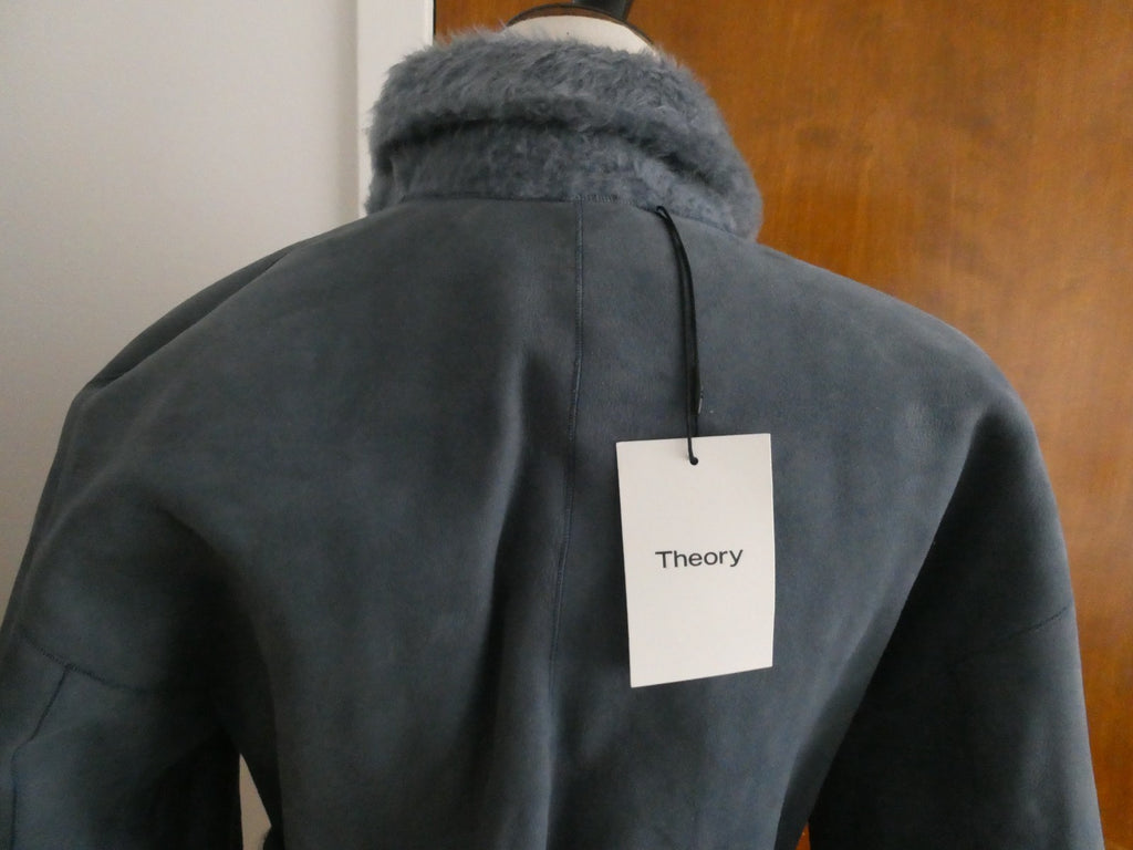 Theory Robe Coat Metal Blue Shearling Lamb Fur Teddy Coat M $2895 Made In Turkey