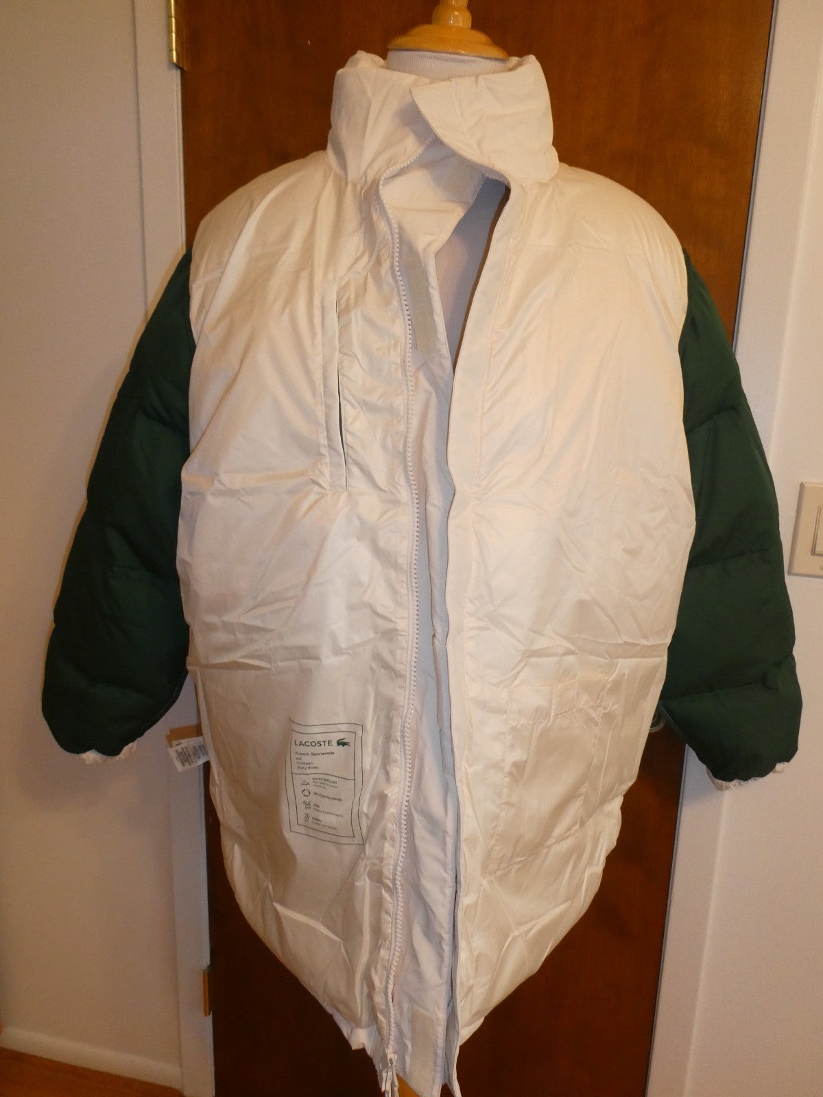 Lacoste Men’s Oversized Down Puffer Jacket Coat XL/2XL Beige Water Repellent NWT