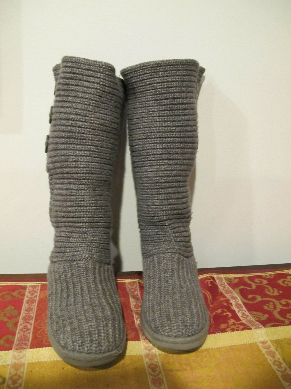 UGG women's gray fabric woven tall winter boots pre owned size 7