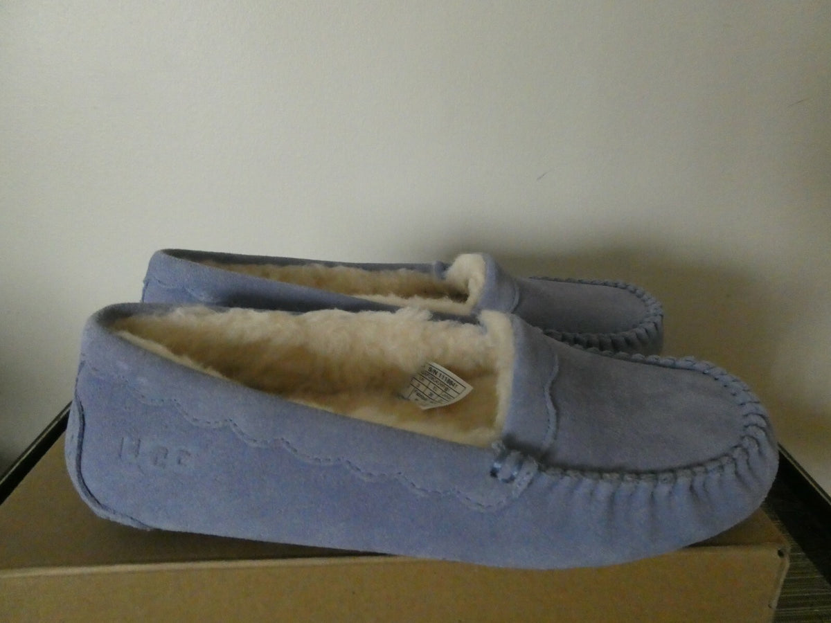 UGG Scalloped Moc Women Blue WLD Authentic Winter Suede Fur Moccasin Slipper 5,6