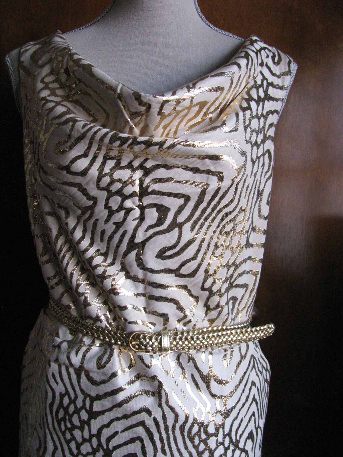 Gap Women's Gold Metallic Print Evening Lined Dress 