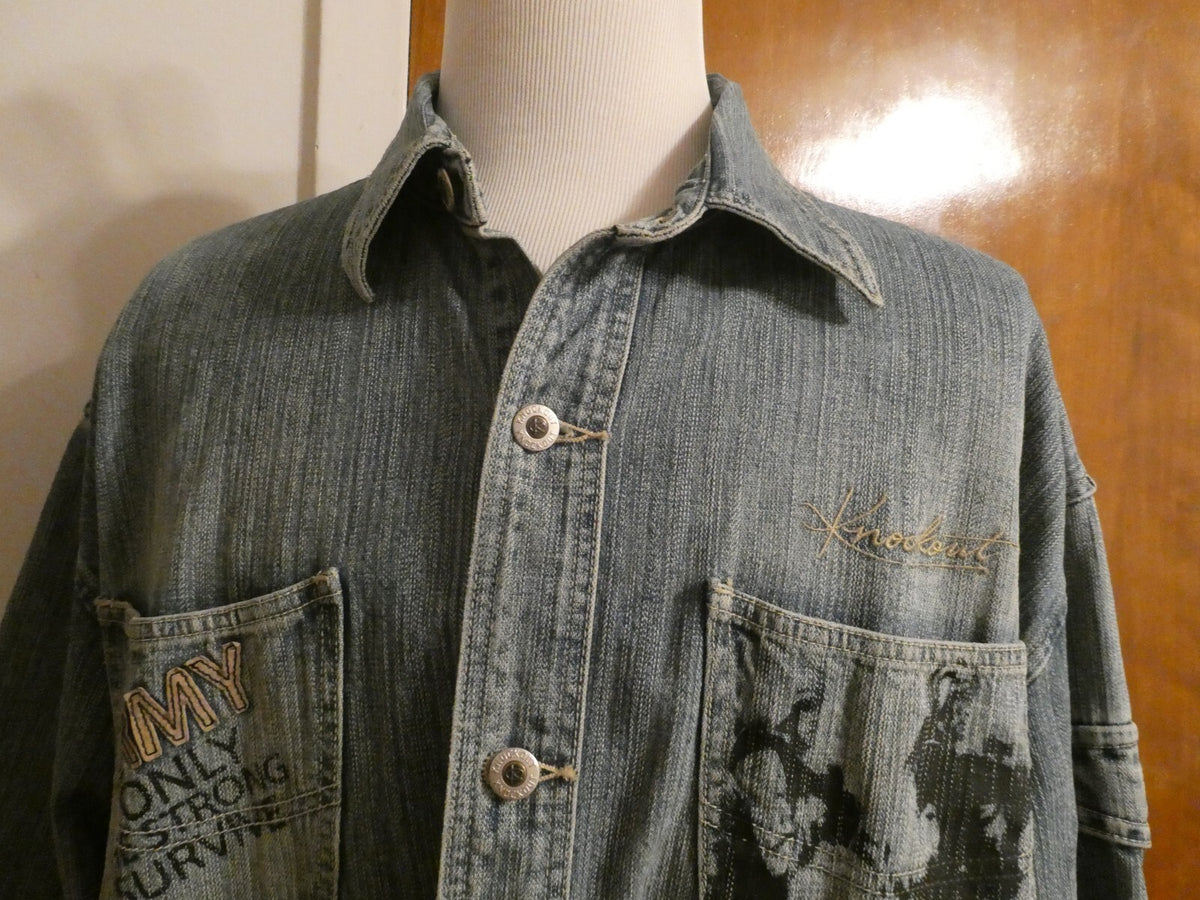Knockout Men's 100% Cotton Jeans Denim Shirt Graphics Army Theme 2X