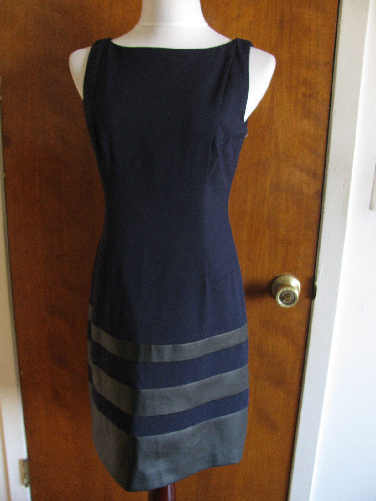 Ralph Lauren women's navy black leather insert dress 6P new