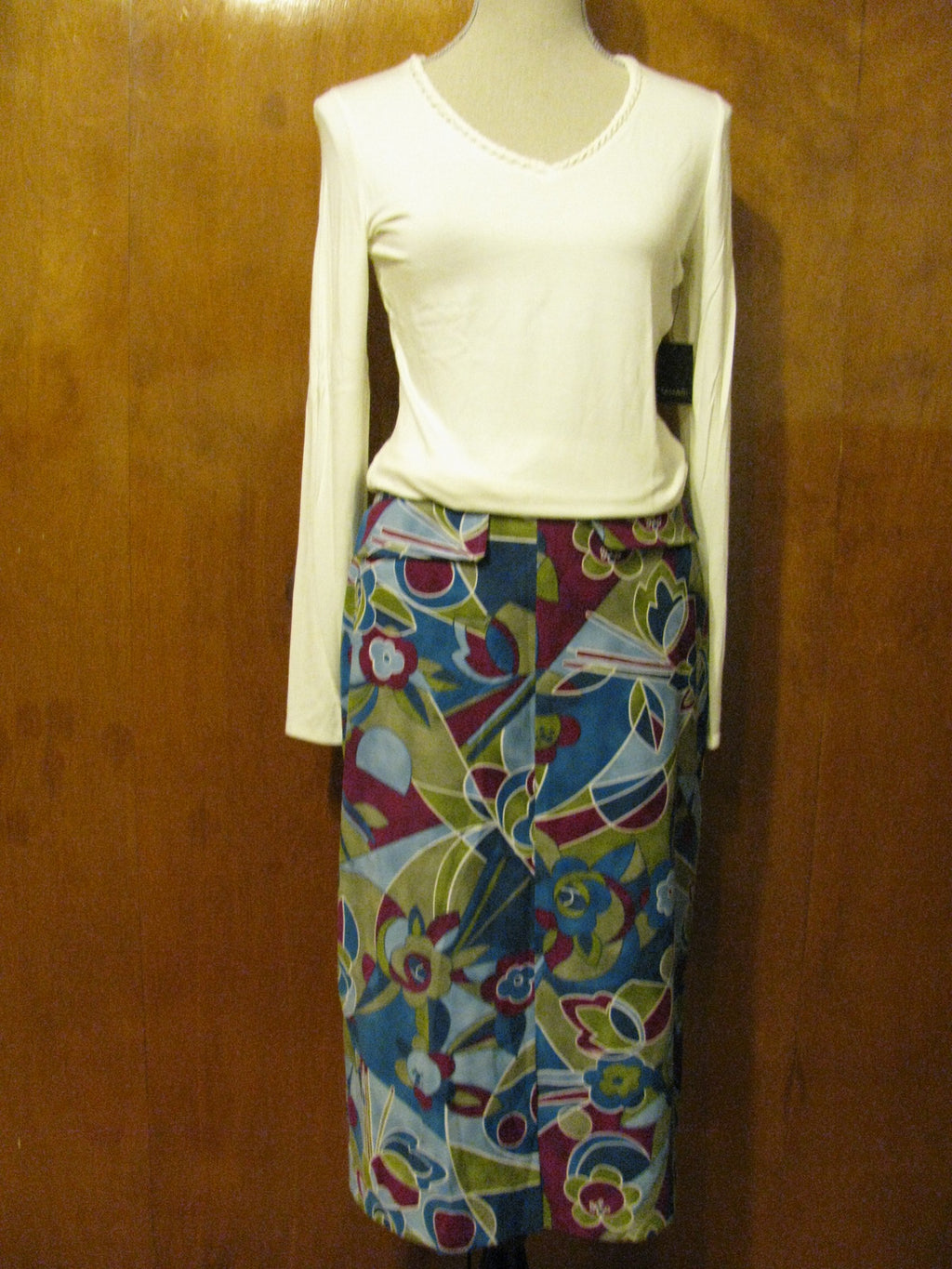 Harve Benard women's multicolored pocketed detailed front&back slits skirt sz 8