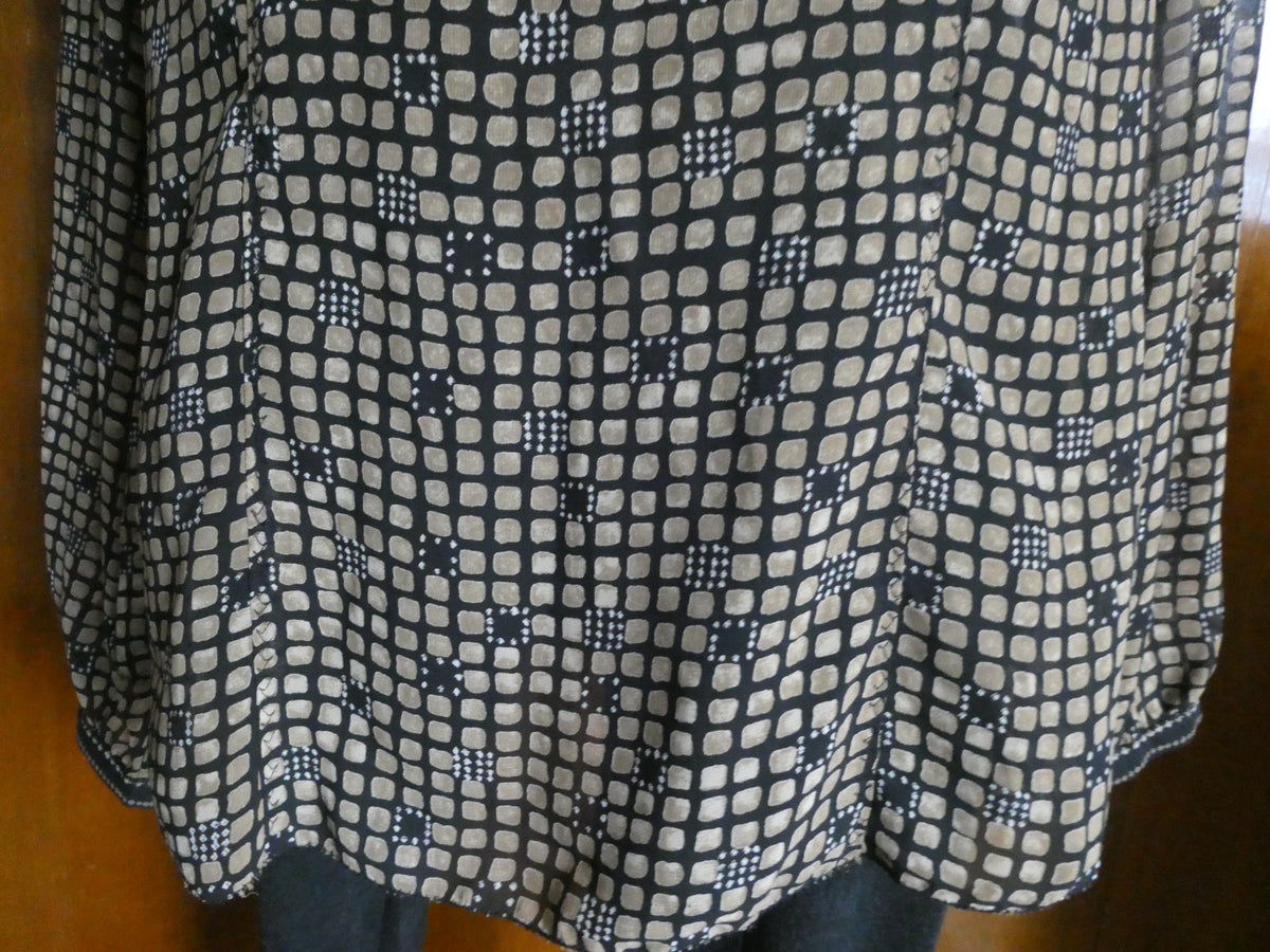 Sigrid Olsen Graphic Designer Blouse Women 12 Black Sheer Geometric Boho Top