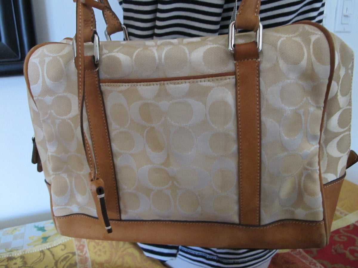 Authentic Women’s Beige Cloth Coach Handbag Purse 