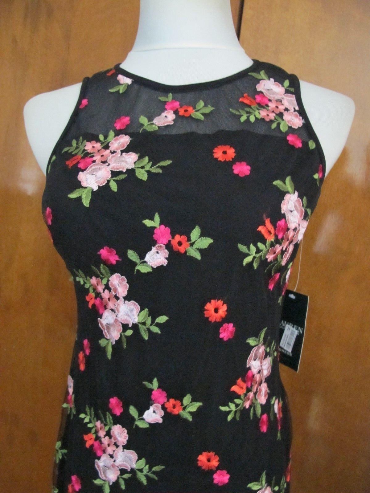 Ralph Lauren Women’s Black Embroidered Floral Sheath Dress size 2 