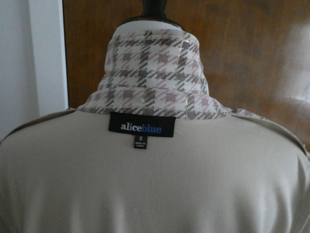 Aliceblue Women’s Plaid Long Jacket Coat Gray Pink Gold Snap Stretch Size Small