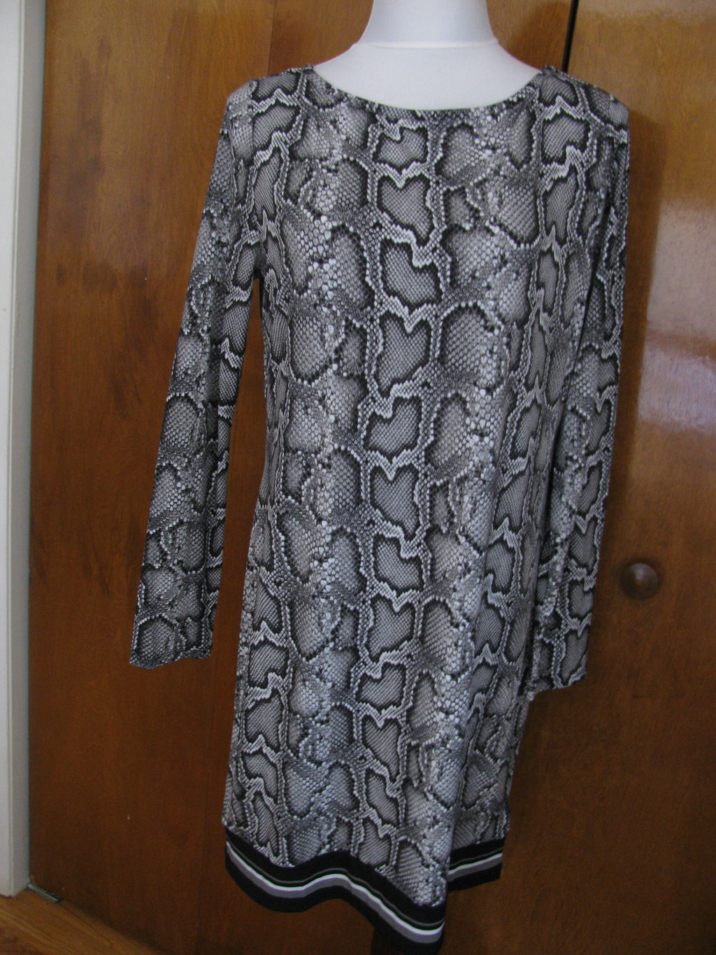 Michael Kors women’s snake print boat neck jersey shift long sleeves dress