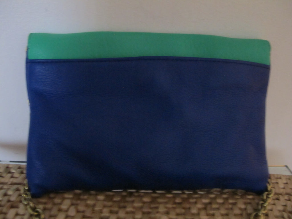 J CREW Women's Blue Green Pebbled Leather Shoulder Tote Bag Clutch Purse