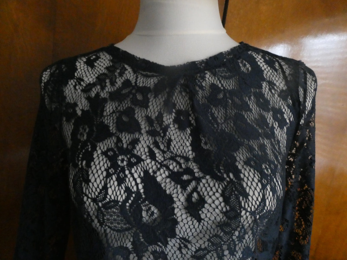 ZARA Collection women's navy fabric craft embroidered blouse size Small