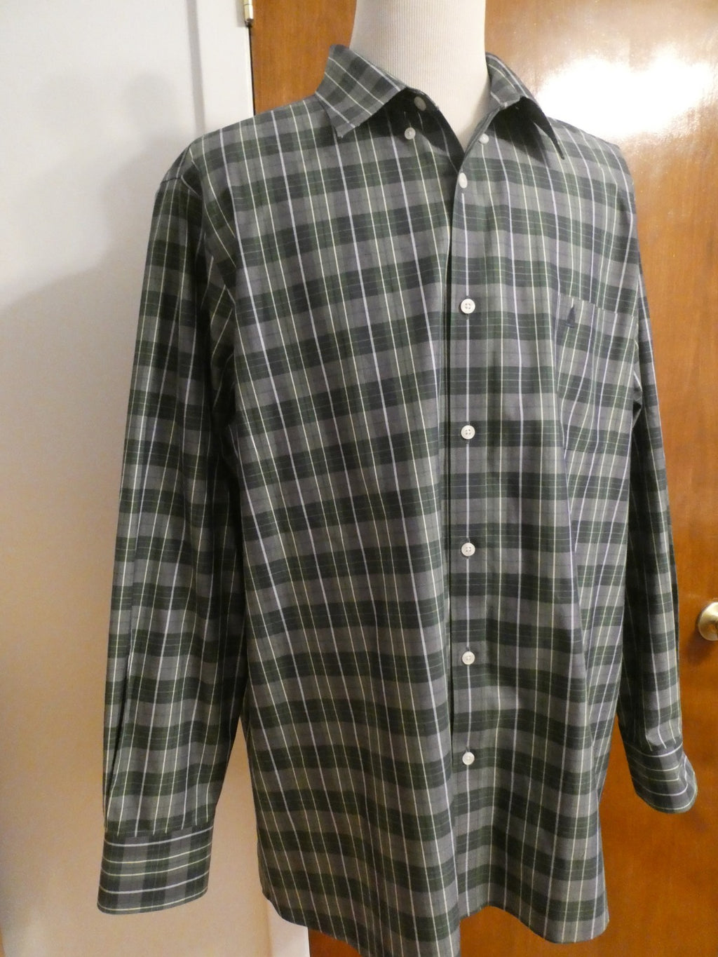 Nordstrom Men Shop Classic XXL Green Plaid Shirt Cotton Wrinkle-Free Classic Fit