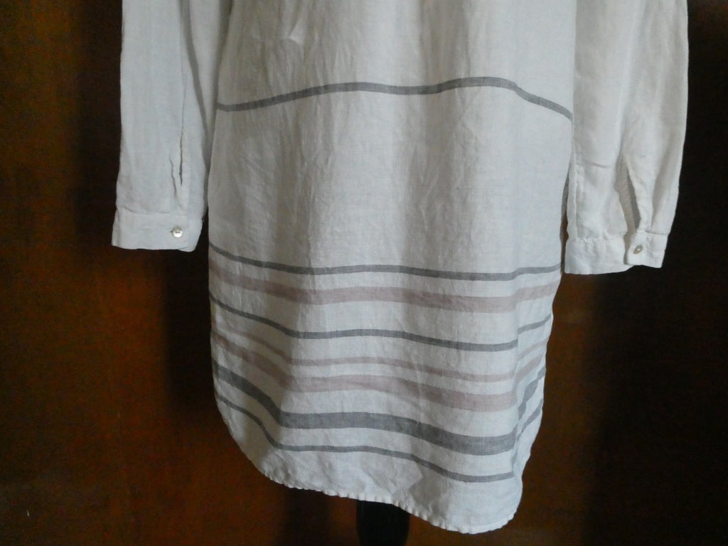 Tahari 100% Linen Striped Tunic Dress White Long Sleeve Pockets Size Medium