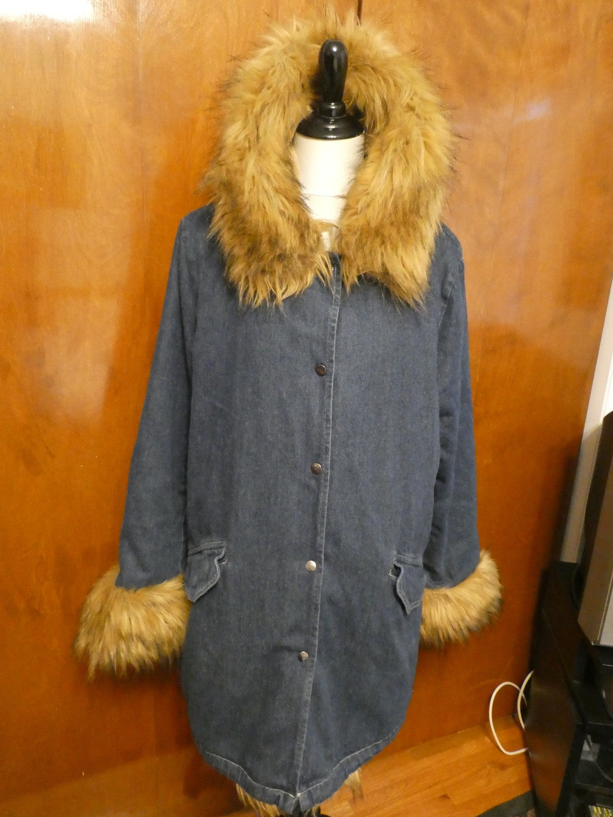 ASA Fashion Group Blue Jean Parka Faux Fur Hood Down Winter Outdoor Overcoat XL