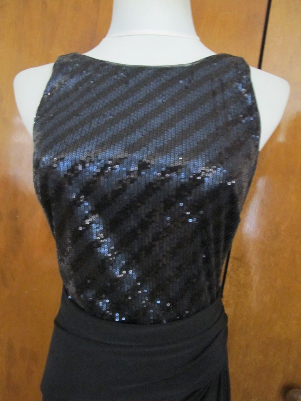 Ralph Lauren Women's Black Navy Shine Lined Faux Wrap Evening Dress Size 6 New