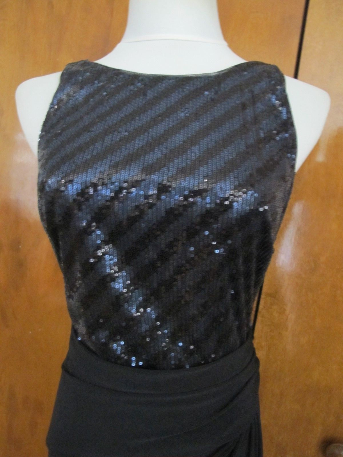 Ralph Lauren Women's Black Navy Shine Lined Faux Wrap Evening Dress Size 6 New