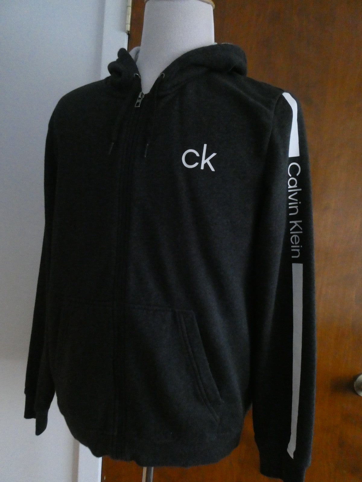 Calvin Klein Full Zip Hoodie Men's Jacket Charcoal Black Cotton Blend Logo L