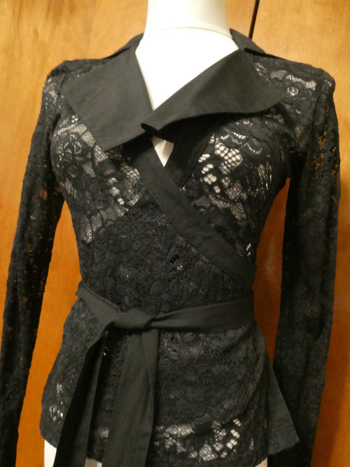 Anne Fontaine Women Lace Blouse Top Wrap Around Size 1  XS (After Dry Cleaning)