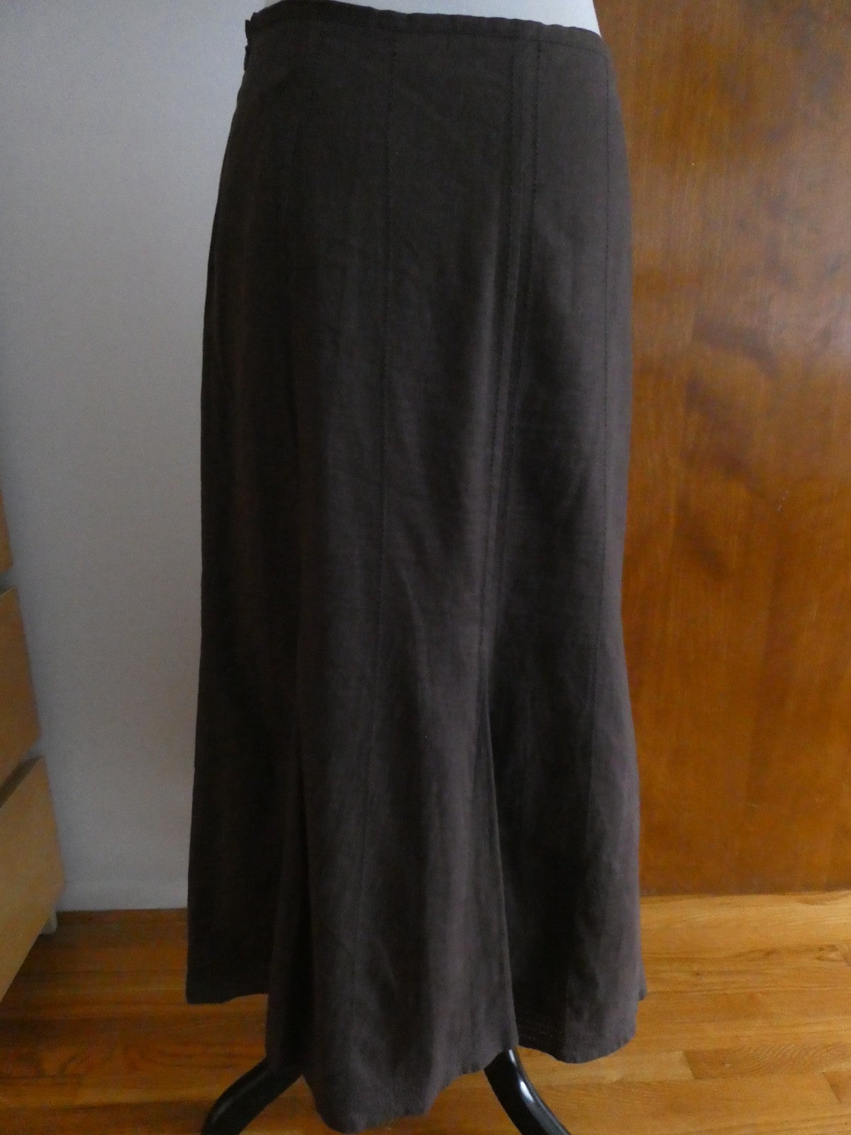 Carole Little Women Brown Lined Midi A-Line Linen/Rayon Detailed Skirt Size 10