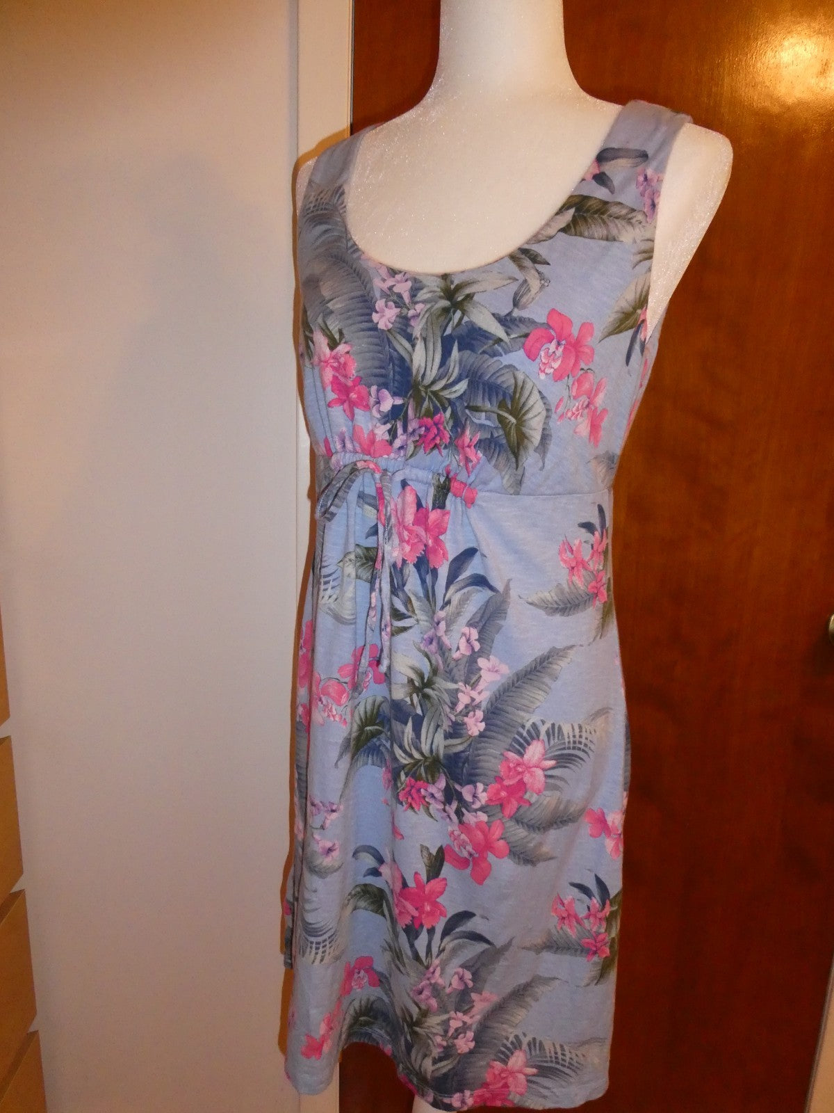 Tommy Bahama Women's Petite S/P Floral Tropical Summer Dress Cotton Modal Blue 
