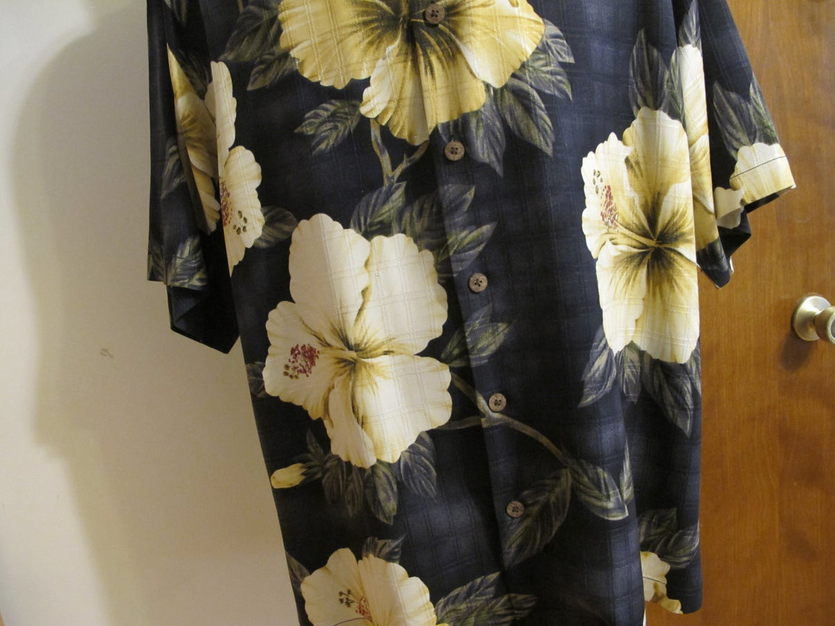 Tommy Bahama Men's Silk Black Gray Yellow Button Down Gorgeous Shirt Large 