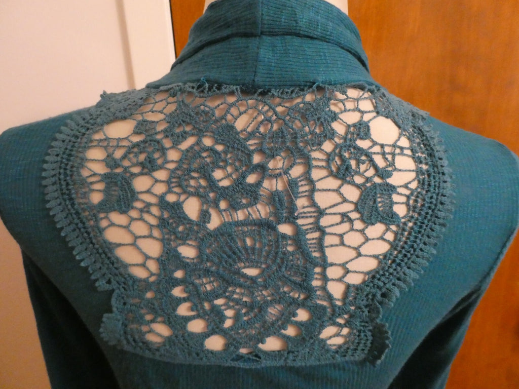 Julia's Closet Women's Teal Green Open Front Detailed Cardigan Medium
