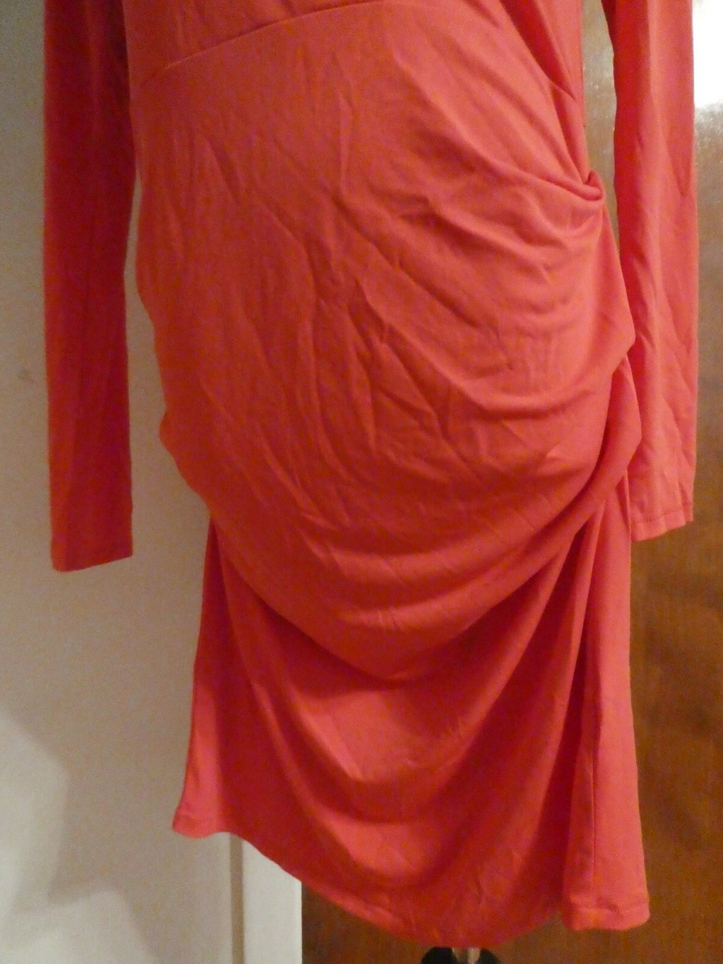 Rachel Roy Women’s Pinkish Deep Bright Red Gathered Long Sleeves Dress run small